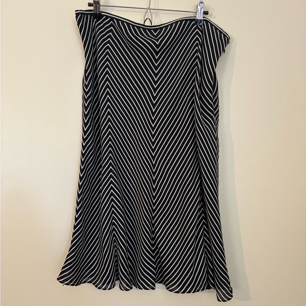 MICHAEL Michael Kors Black and White Striped Midi Skirt